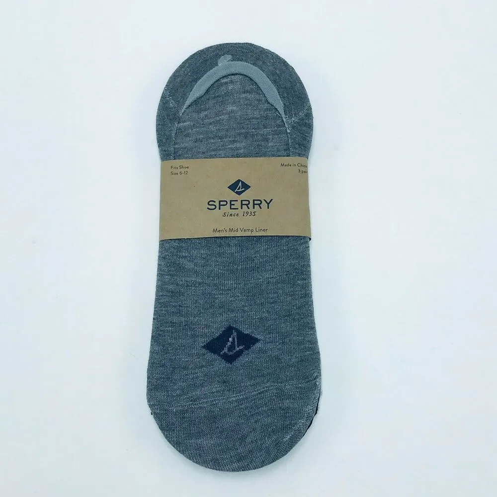 Sperry Men's 6-12 Mid Vamp Liner Socks Black Gray 3 Pairs New
